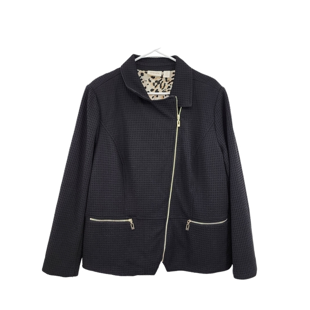 Chico's Women's Poly Cotton Waffle Zip Blazer Jacket - XL